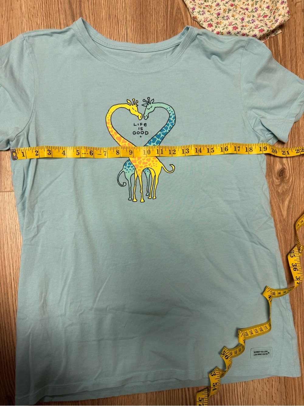 Life Is Good Light Blue Short Sleeve Tee with Giraffe Heart Graphic - Picture 5 of 6